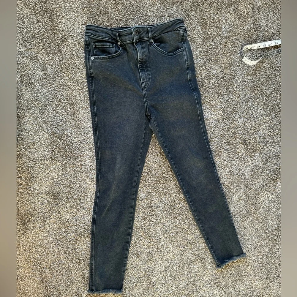 Free People We The Free high waisted cropped skinny jeans stretch raw hem black